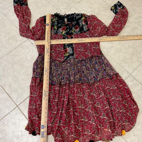 Zara Boho Floral Pom Pom Peasant Patchwork Long sleeve, tiered Dress Size S - Picture 5 of 16